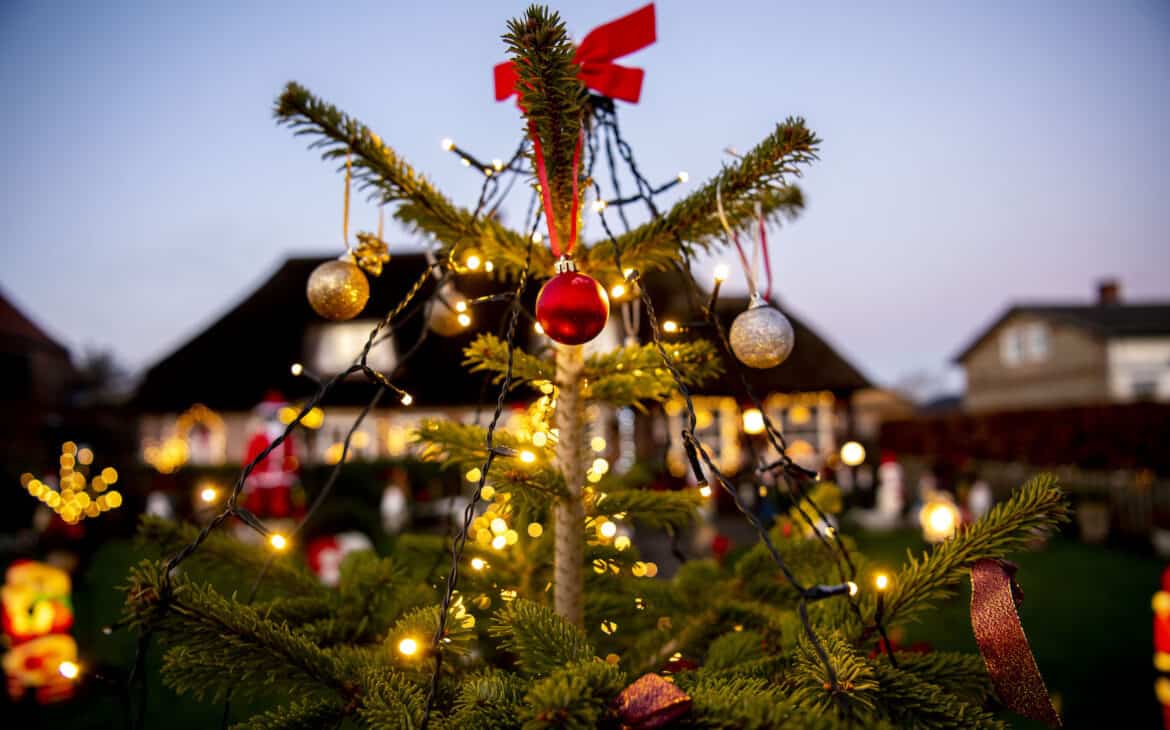 Geschmückter Christbaum in der dänischen Stadt Tondern