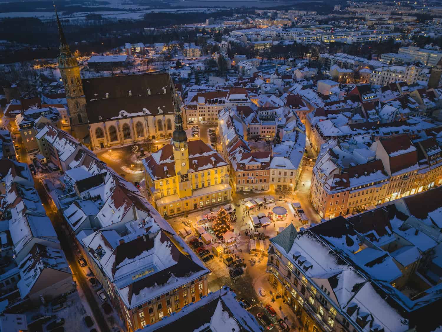 Aufnahme des Bautzener Weihnachtsmarkt von oben.